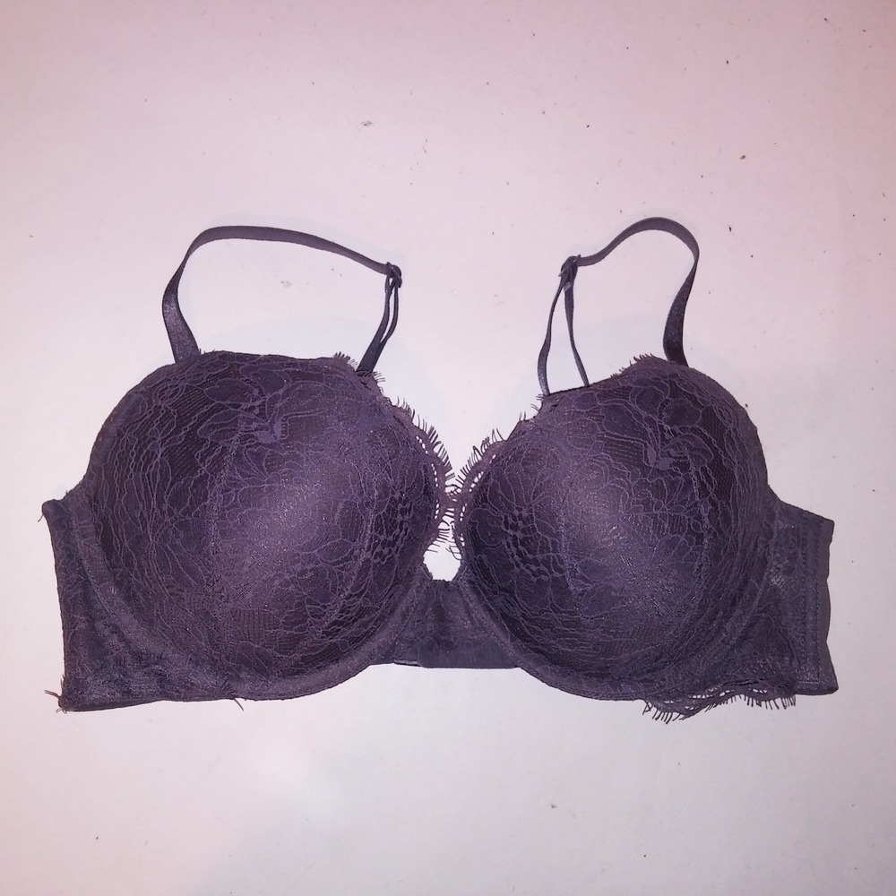 Victoria Secret Bra 36C Push Up Gray Lace Very Sexy Collection Underwire